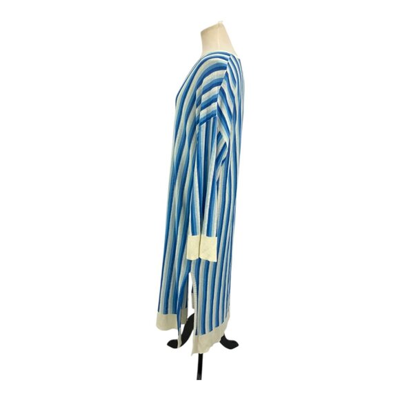 Zara Blue Striped V Neck Linen Blend Coverup Dress Size Medium NWT $90 MSRP - Picture 4 of 9